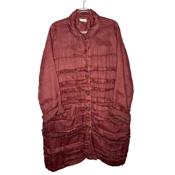 2000s Krista Larson Mauve Crinkled Silk Overshirt Jacket One Size - Picture 2 of 14